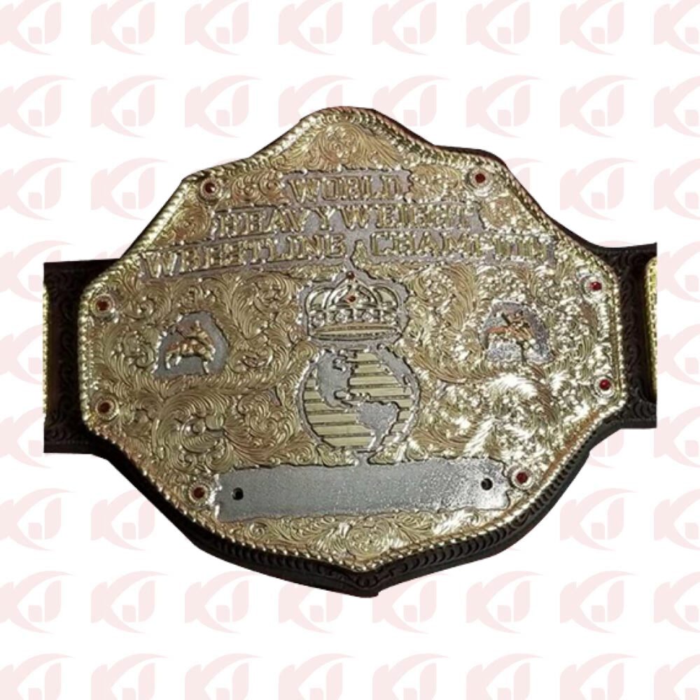 Large Gold World Heavyweight Championship Belt with Laser Carving